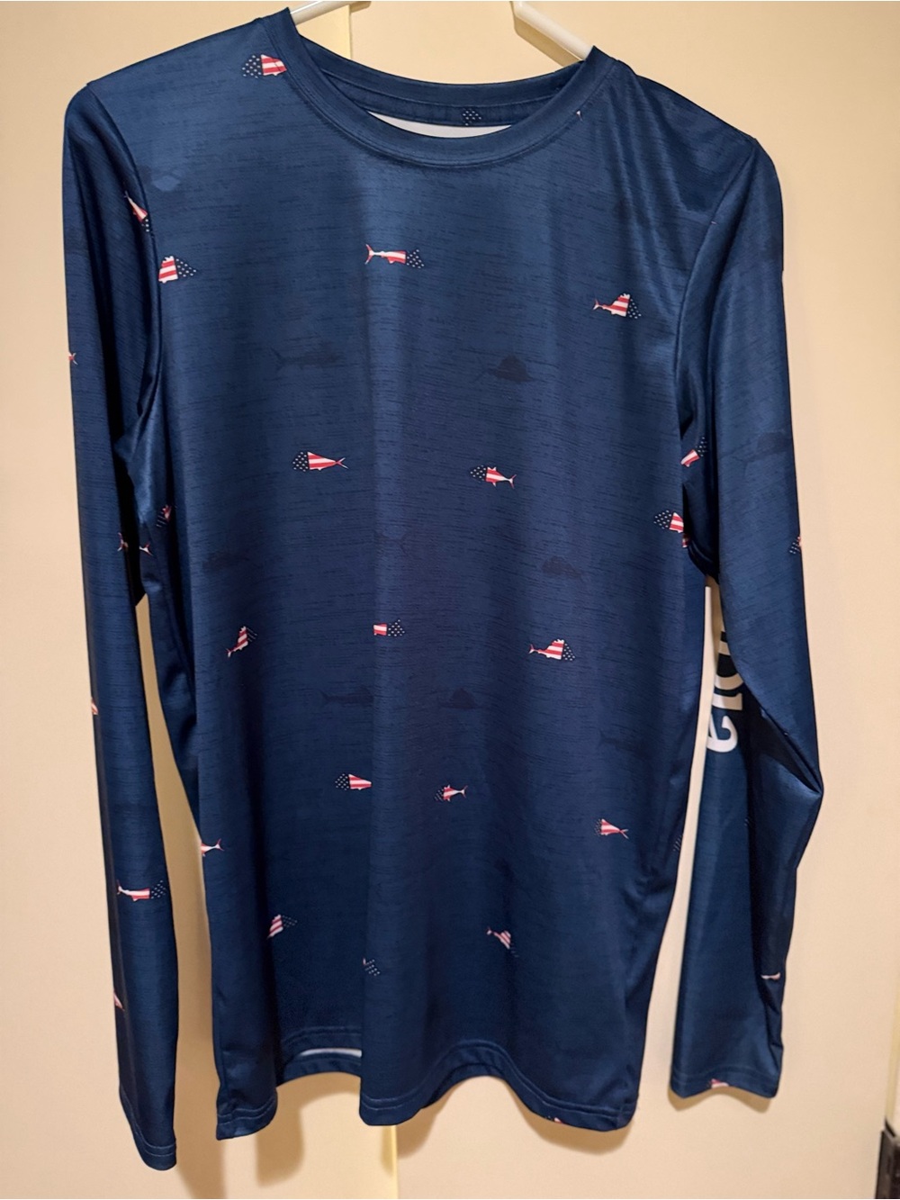 Columbia Navy Long-Sleeve Kids Rashguard with Tiny Red Fish Accents